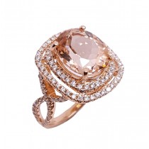 14K Rose Gold 5.32Ct Morganite & Diamond Ring