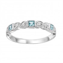 14K White Gold Diamond & Blue Topaz Stackable Ring